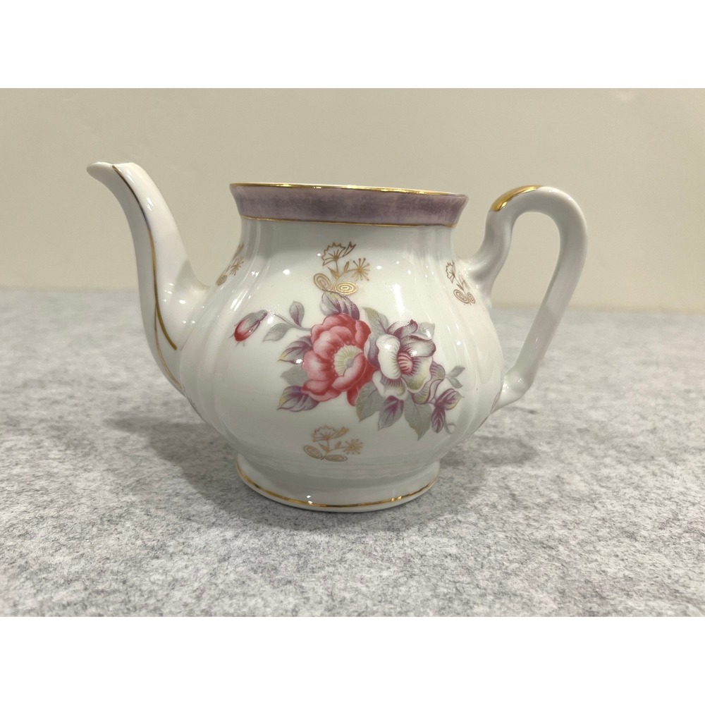 Floral tea pot - NO LID - Purple and Gold Trim